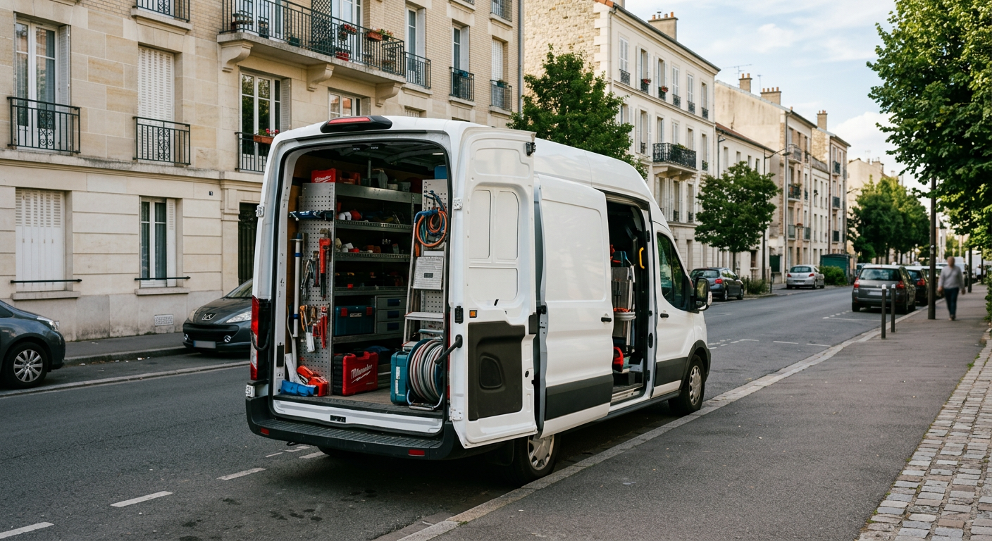 Camionnette plombier Ateliers Plombier Torcy en intervention en Seine-et-Marne